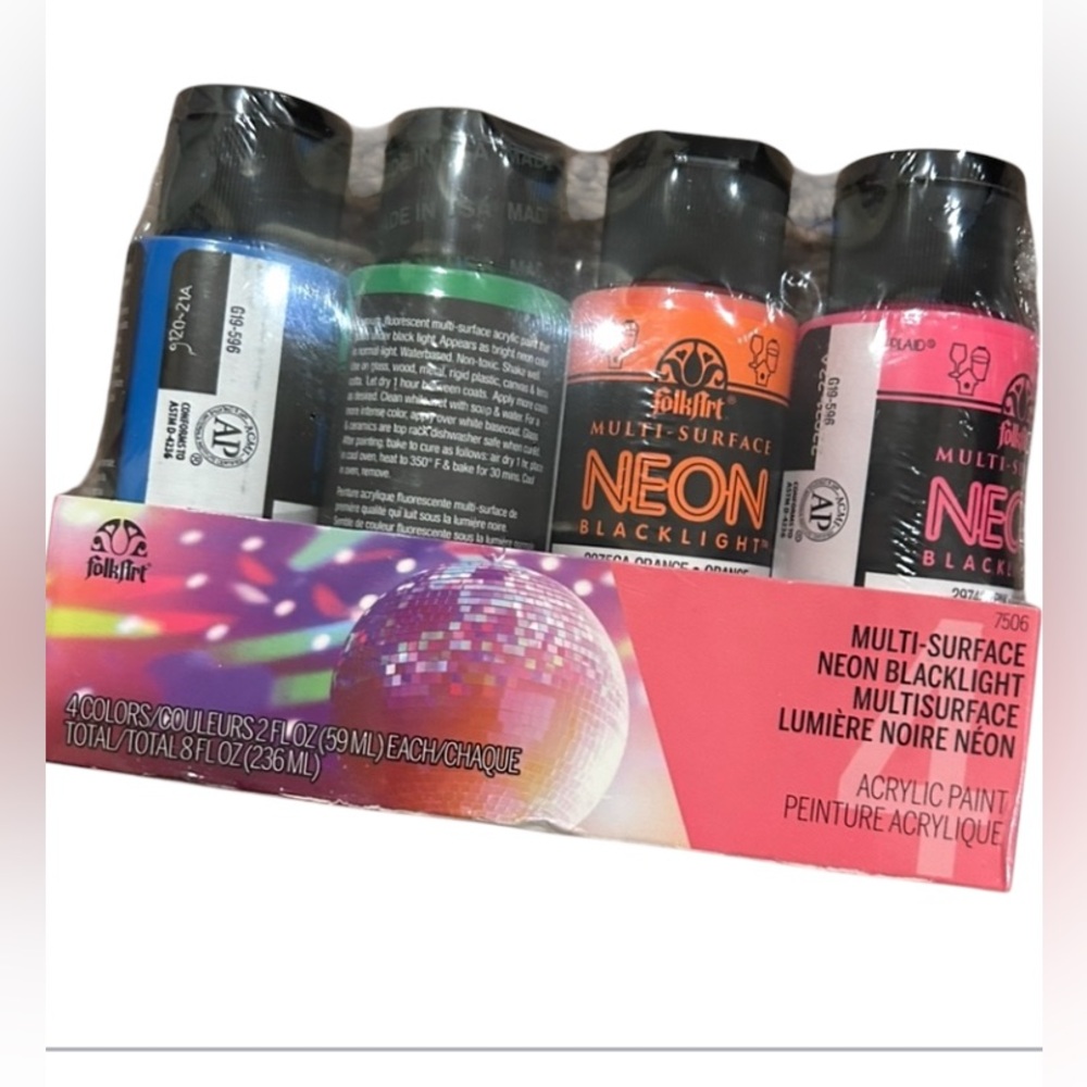 Set of four bottles of neon craft paint